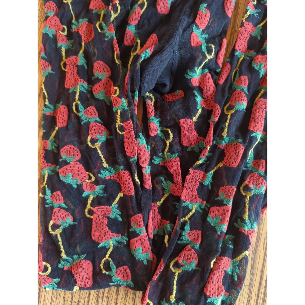 Authentic GUCCI Black Strawberry HORSEBIT FRAISE Tights Stockings S Please Read! - Picture 4 of 16